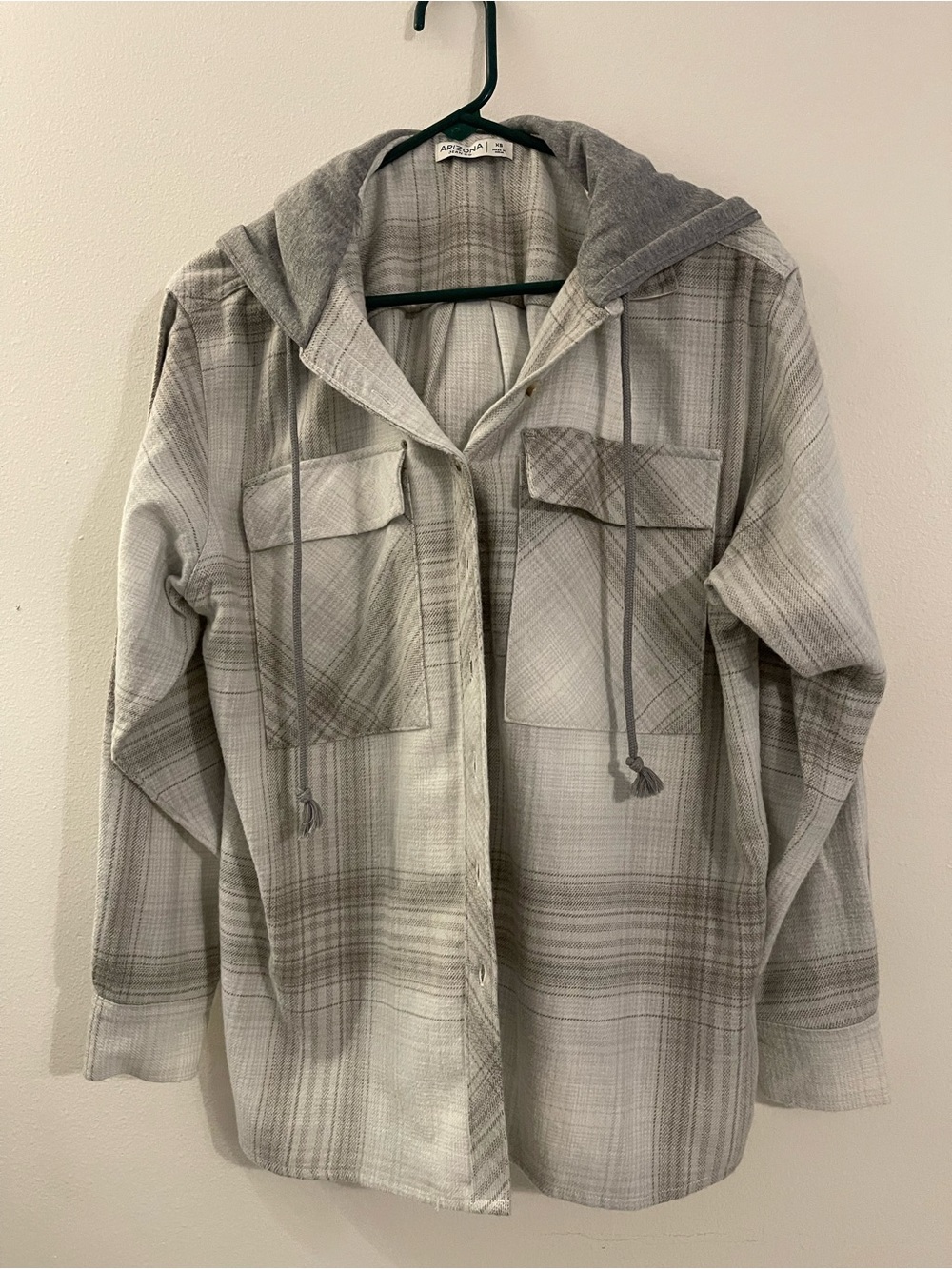 Arizona Jean Company Gray Plaid Hooded Utility Jacket